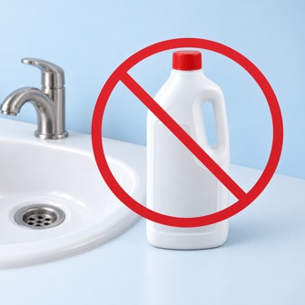 Illustration showing not to use chemical drain cleaner