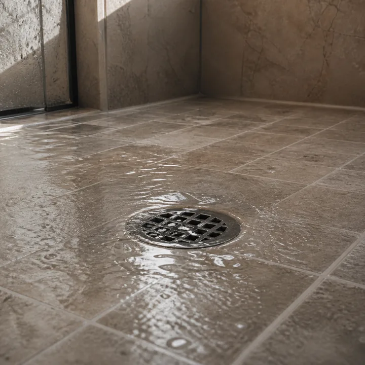 Shallow water collecting around a residential shower drain