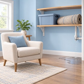 Illustration of belongings moved away from a water leak