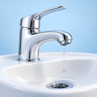 Illustration of remaining water draining through a faucet and basin