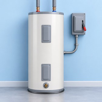 Illustration of a water heater with a separate electrical disconnect