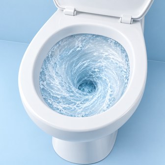 Illustration of a toilet flushing normally