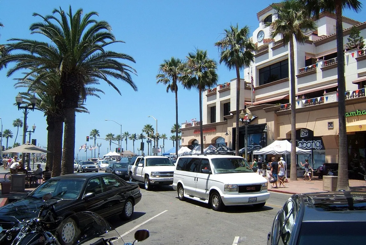 Main Street leading to Huntington Beach Pier, California