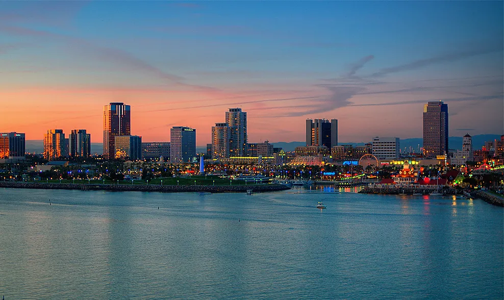 Downtown Long Beach waterfront at night, California