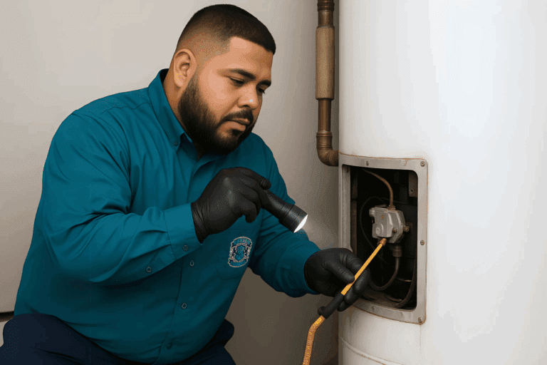 Elite Rooter water heater technician on a service call