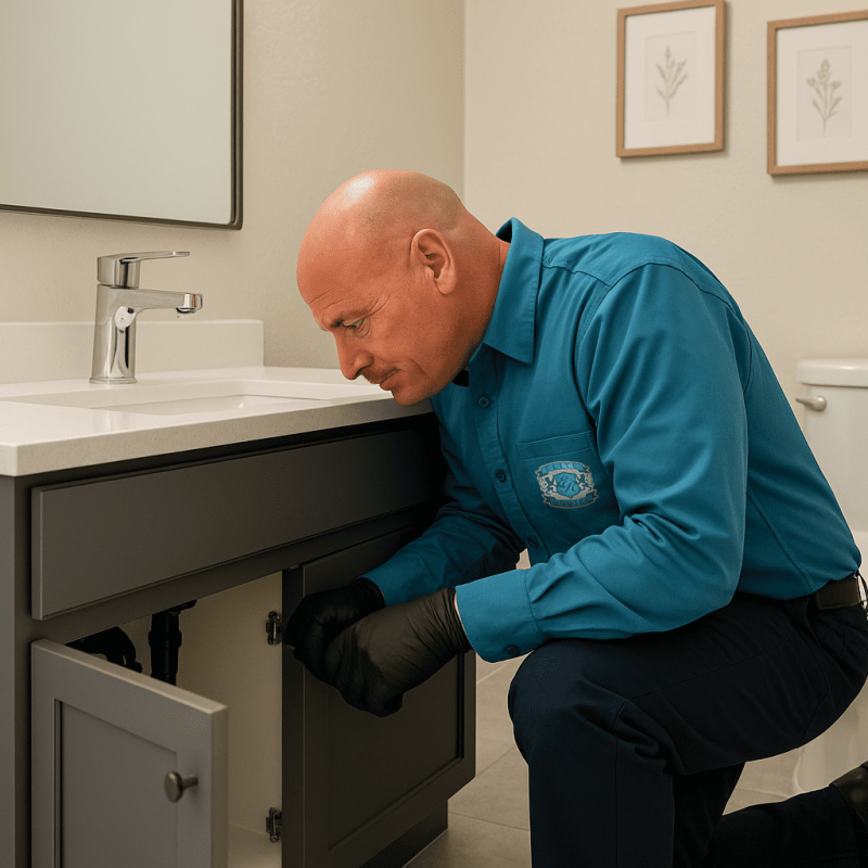 Elite Rooter Technician Inspecting the Bathroom's Plumbing | plumbing checks